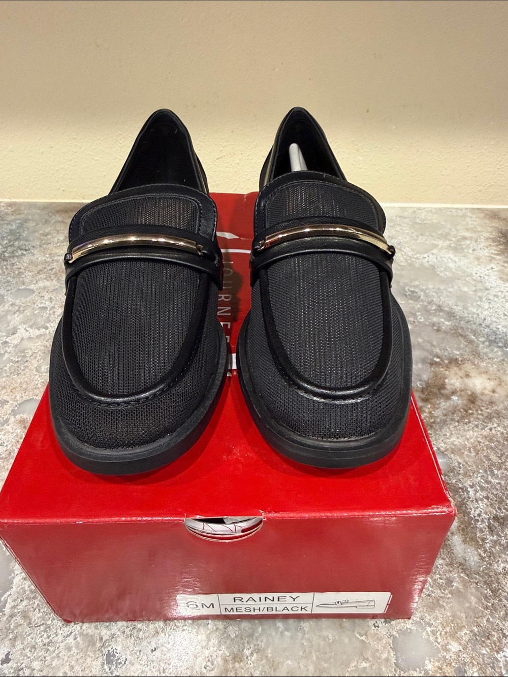 Journee Collection Black Mesh Slip-On Loafers with Metal Bit